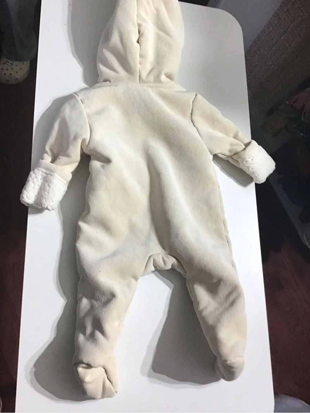 Cozy Cream Plush Baby One-Piece Hooded Romper